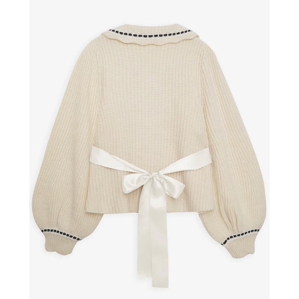 for love & lemons Jade cream lace collar tie back cardigan - Picture 5 of 9